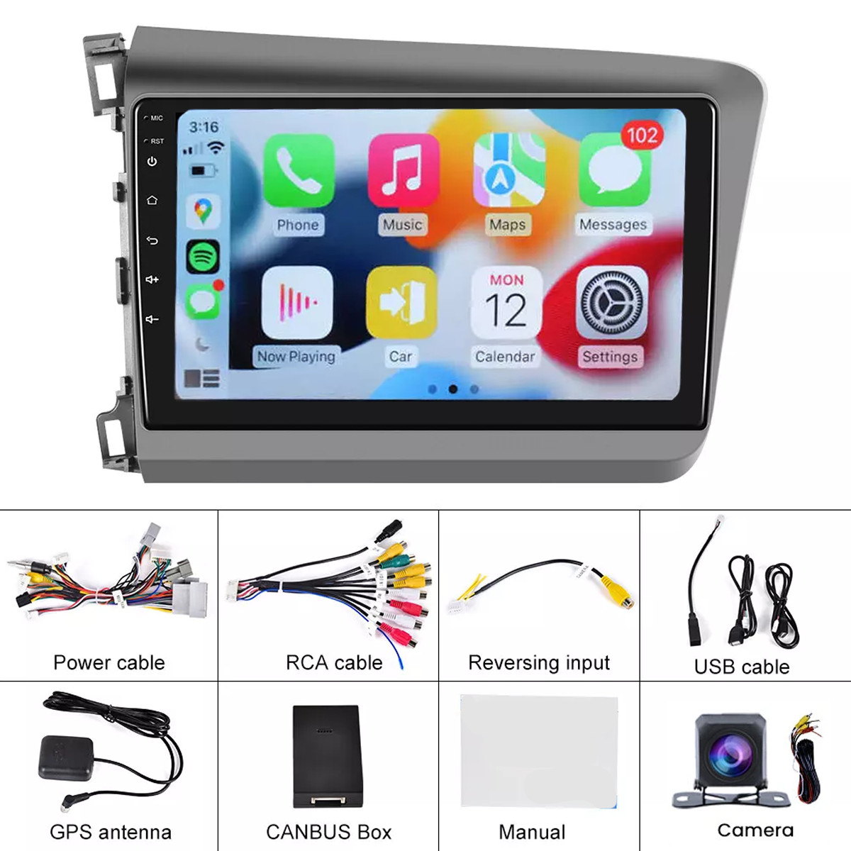 Car Radio Stereo Carplay For Honda Civic 4+64G 9in Bluetooth EQ FM