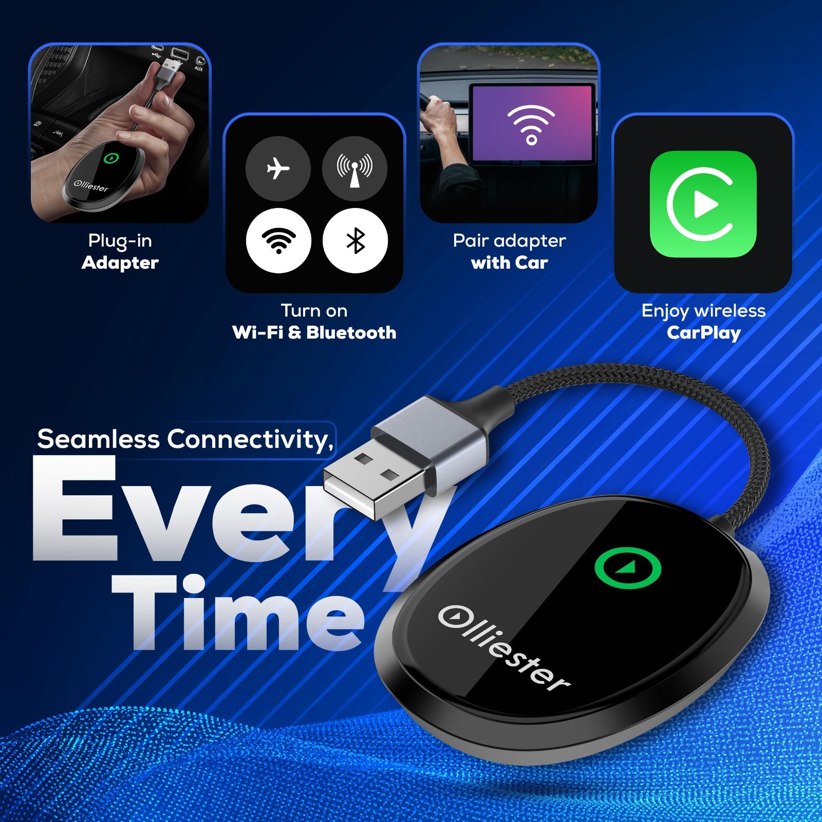 Wireless CarPlay Adapter for Apple iPhone No Latency from iOS 10+ Cosmic Gray