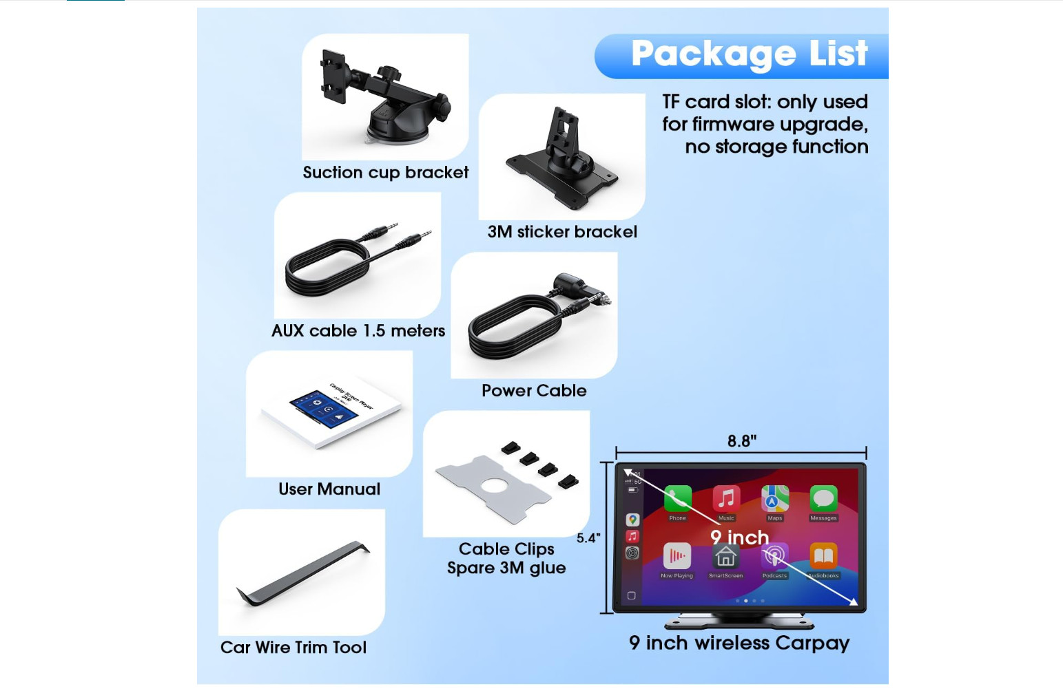 Carplay Screen for Car, 9” Wireless CarPlay & Android Auto