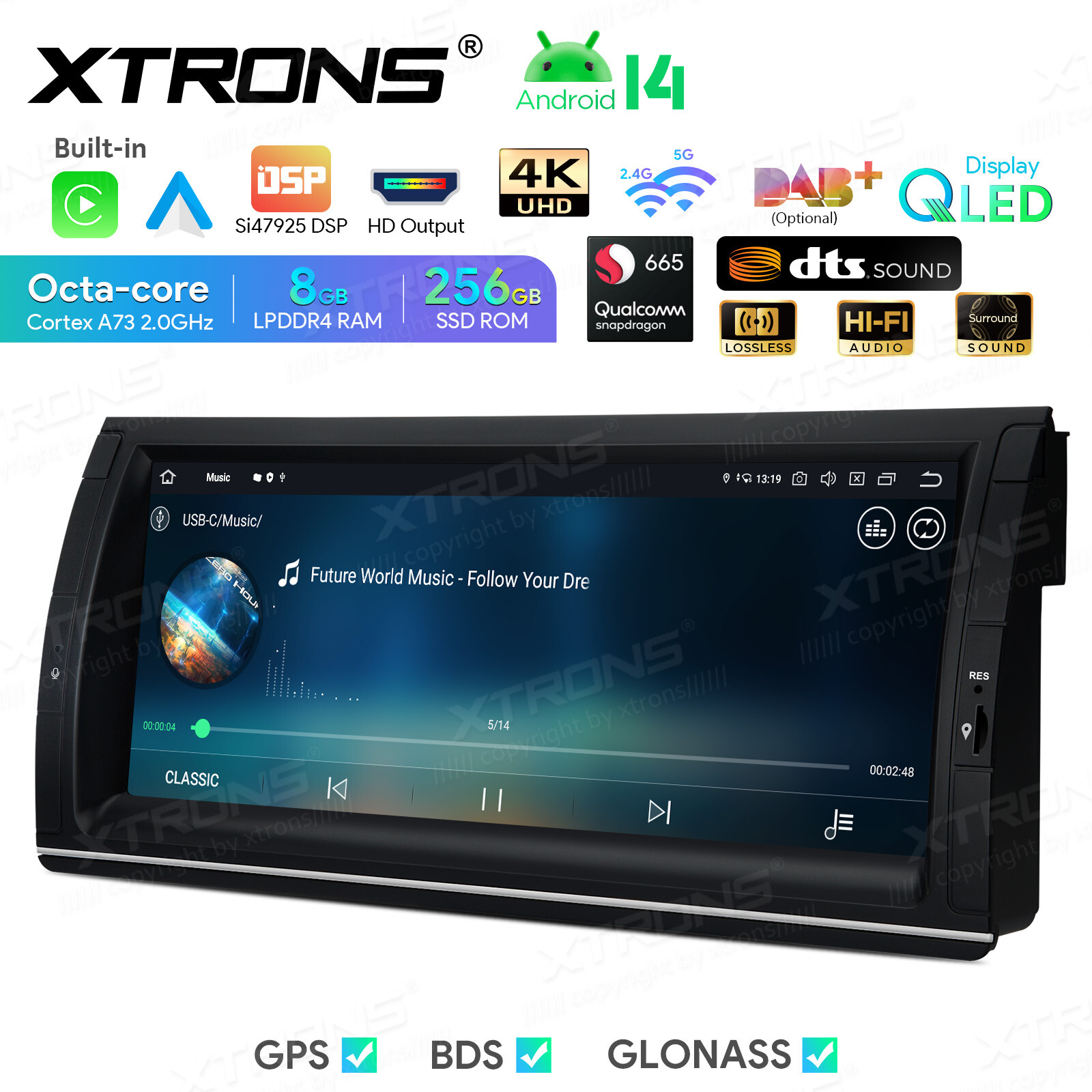 10.25″ QLED Android 14 8-Core 8+256GB Car Stereo Radio GPS For BMW X5 E53 DTS 4K