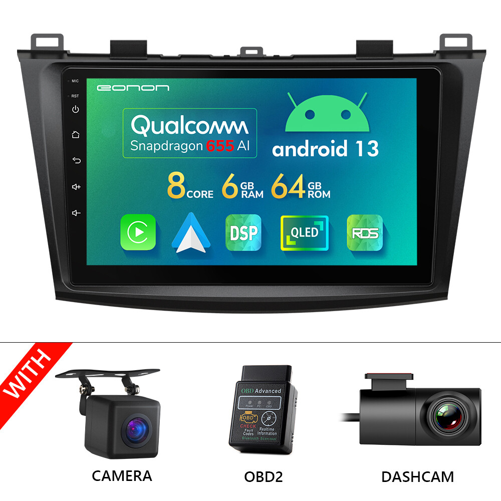 CAM+DVR+OBD+For Mazda 3 2010-2013 Android 13 6+64 9″ Car Stereo Radio DSP 4G LTE