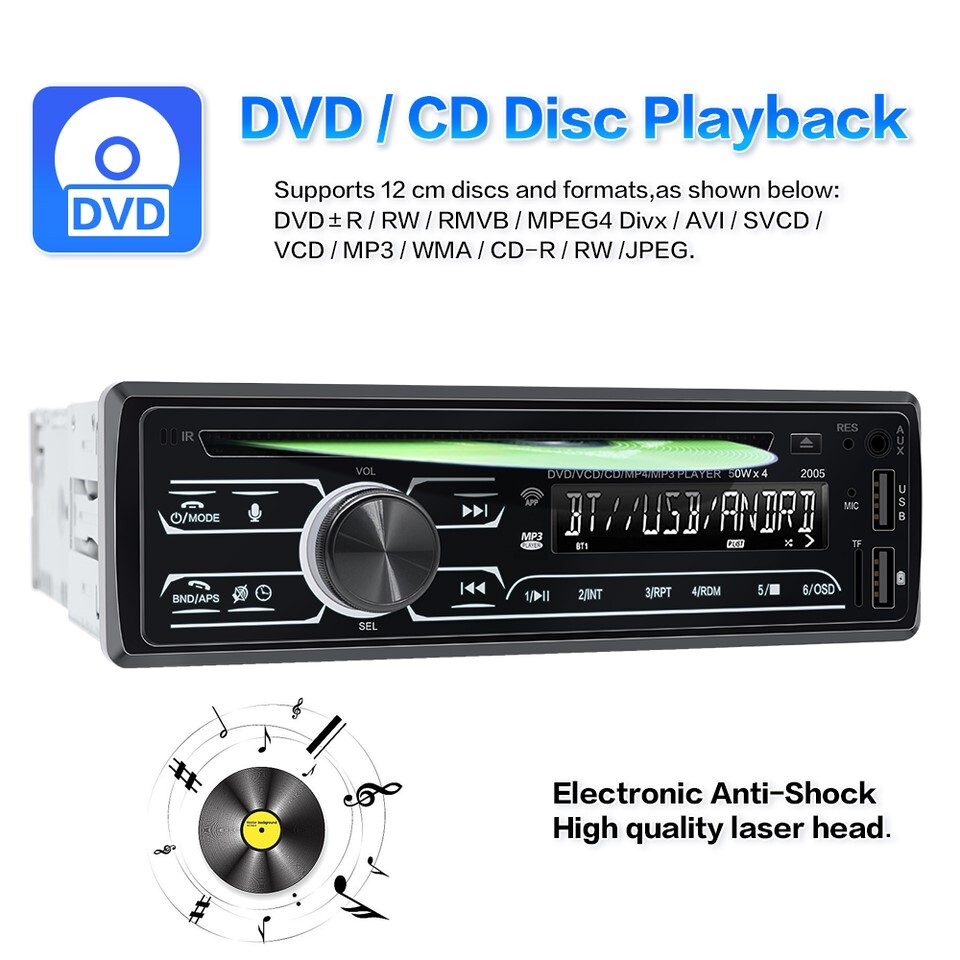 Bluetooth Car Stereo Receiver CD/DVD Player Radio Audio System Singl (FVS020795)