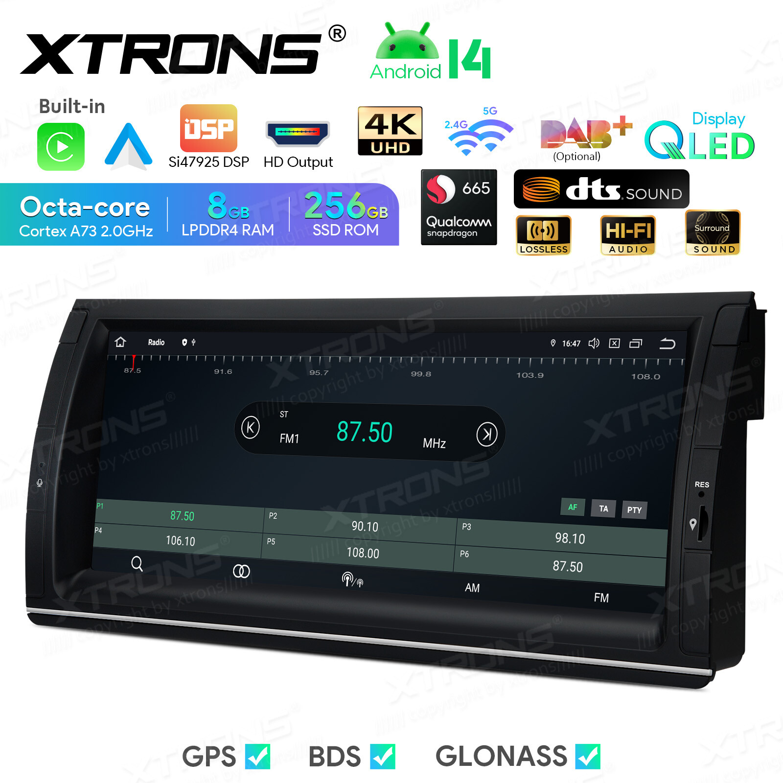 10.25″ QLED Android 14 8-Core 8+256GB Car Stereo Radio GPS For BMW X5 E53 DTS 4K