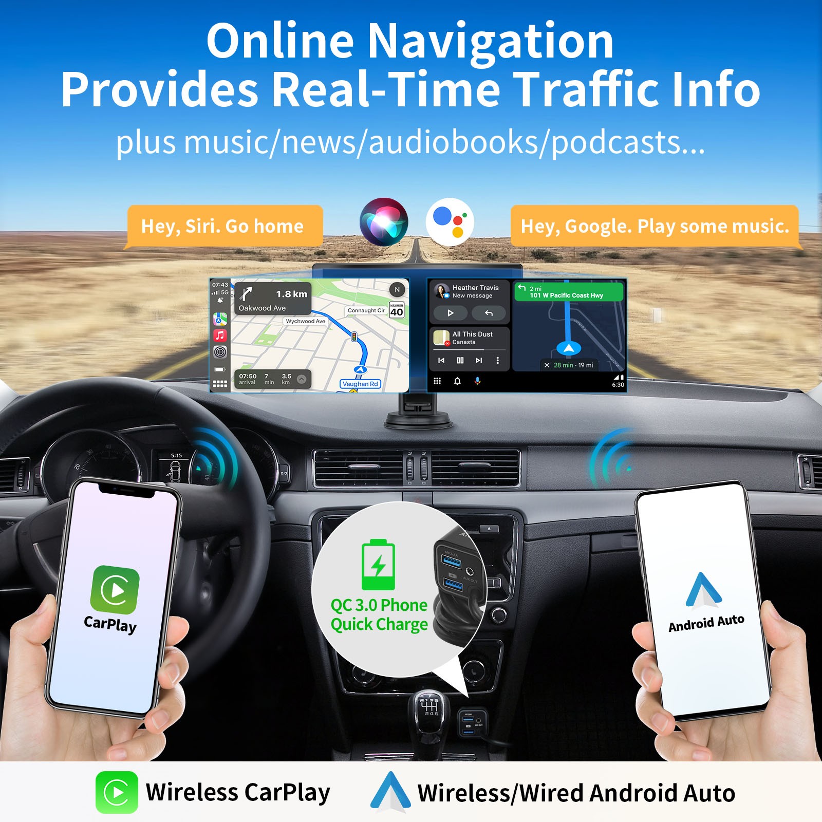 ATOTO P5 7” QLED Portable Car Stereo Wireless CarPlay Android Auto Dash Cam SWC