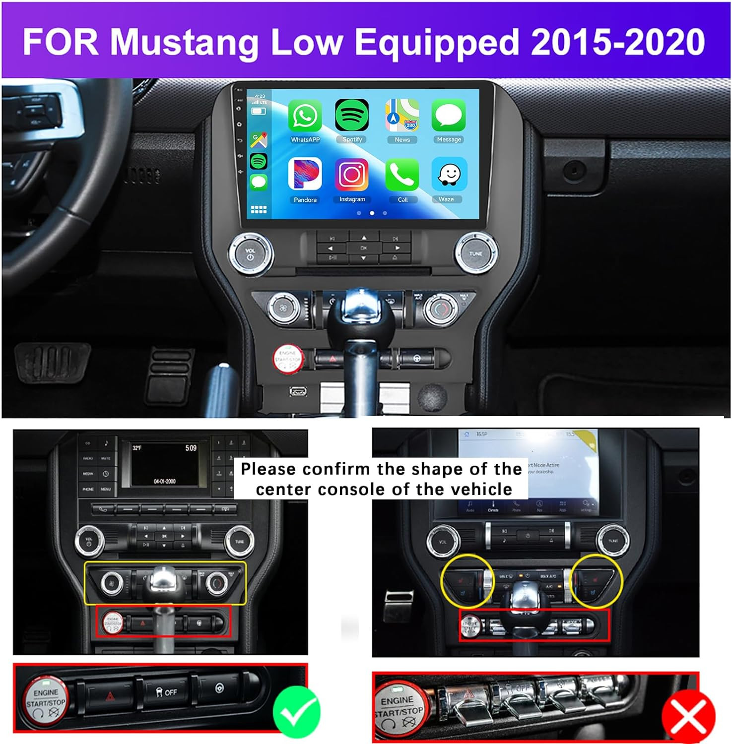 6G+128GB Car Stereo Radio For Ford Mustang 2015-2021 Android 14 Car Play GPS DSP