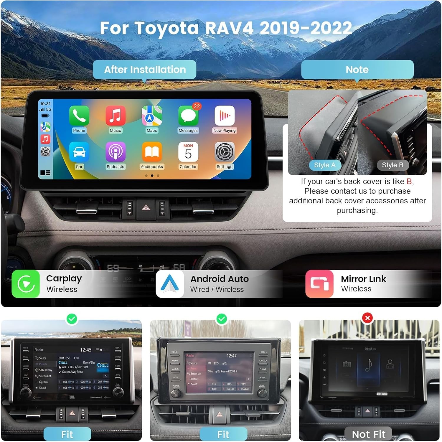 Roadanvi 12.3″ Car Stereo for Toyota RAV4 2019-2022 CarPlay Android Auto WiFi BT