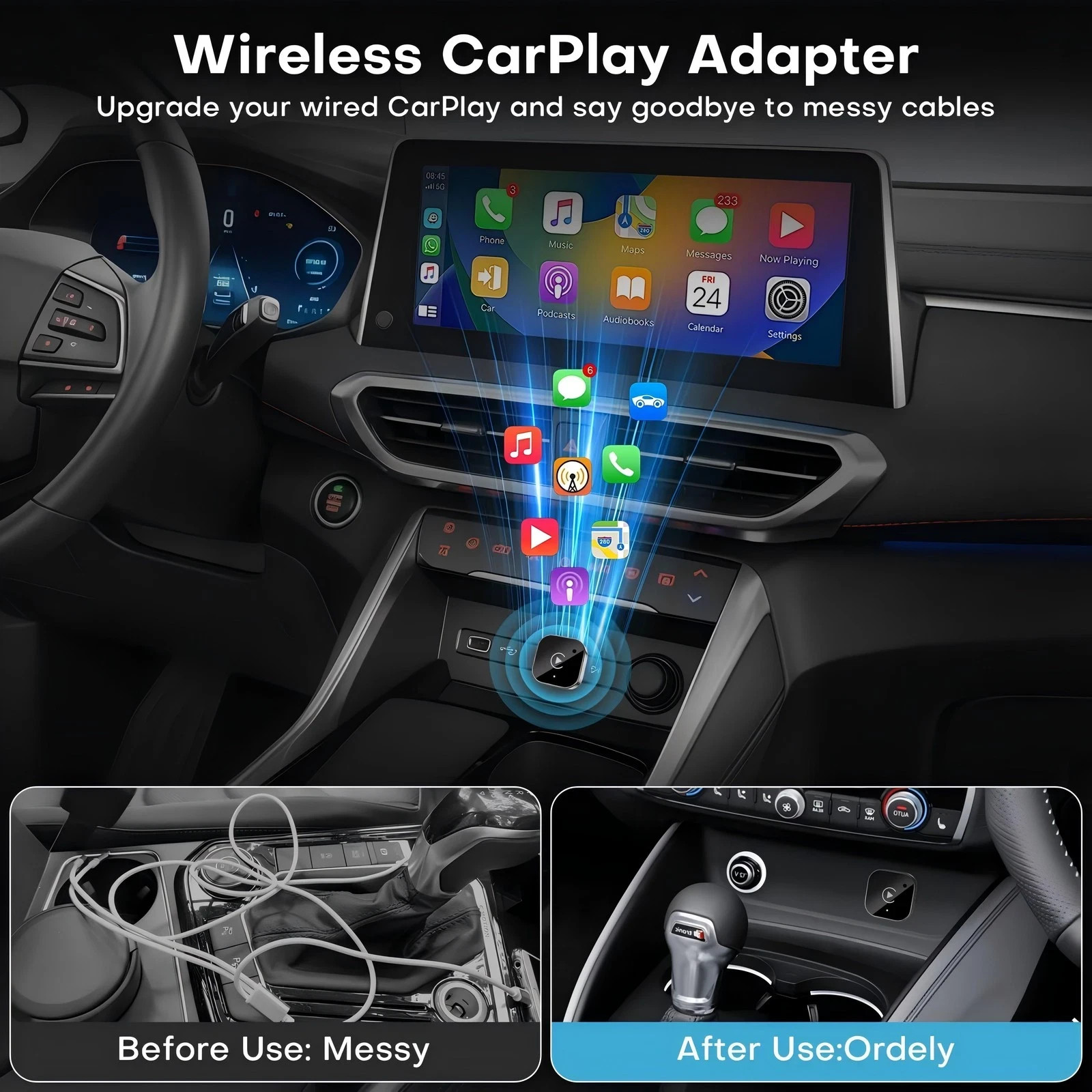 Wireless USB CarPlay Adapter Dongle For iPhone Apple Android Auto Plug & Play
