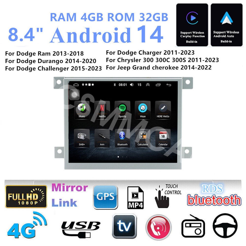 Android 14 Car Multimedia Player Touch Screen Fit For Dodge Challenger 2015-2023