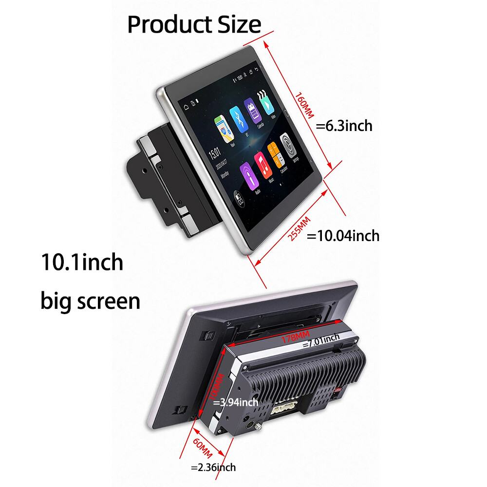 Double 2DIN Rotatable 10.1″ Android 13 Touch Screen Car Stereo Radio GPS Wifi BT