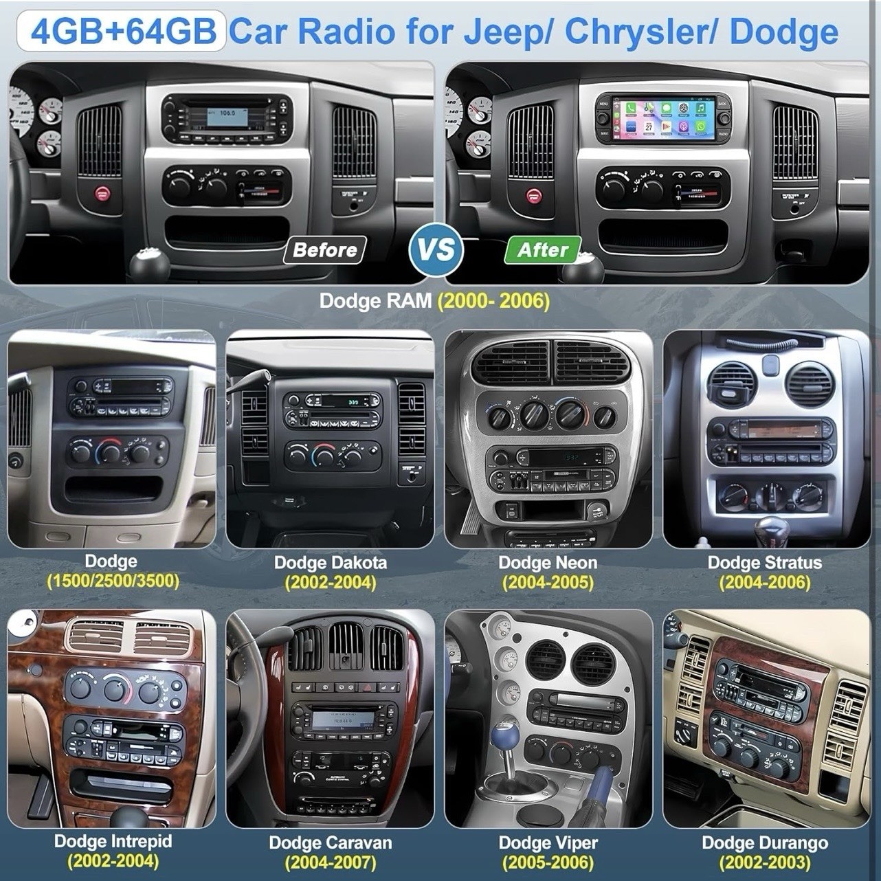 Car Stereo Radio 2002-2006 Ram Wrangler 6.8” Touchscreen CarPlay GPS