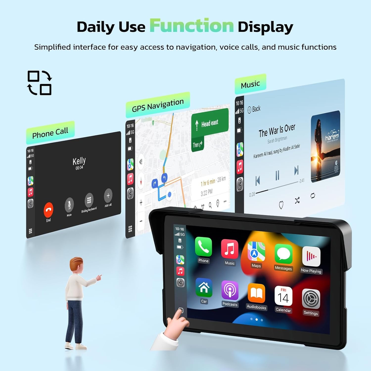 7″ Wireless CarPlay Android Auto Portable Screen Waterproof Motorcycle Navigator