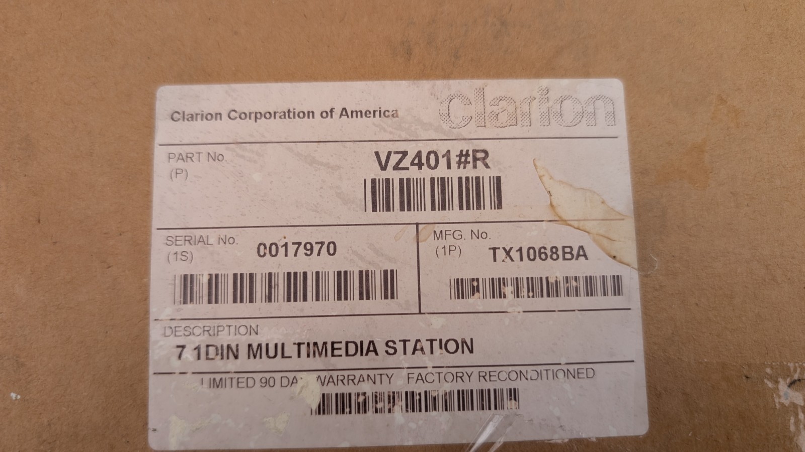 Clarion VZ401 CD/DVD in-dash receiver Head Unit Car/Auto w Wiring Harnes/Remote