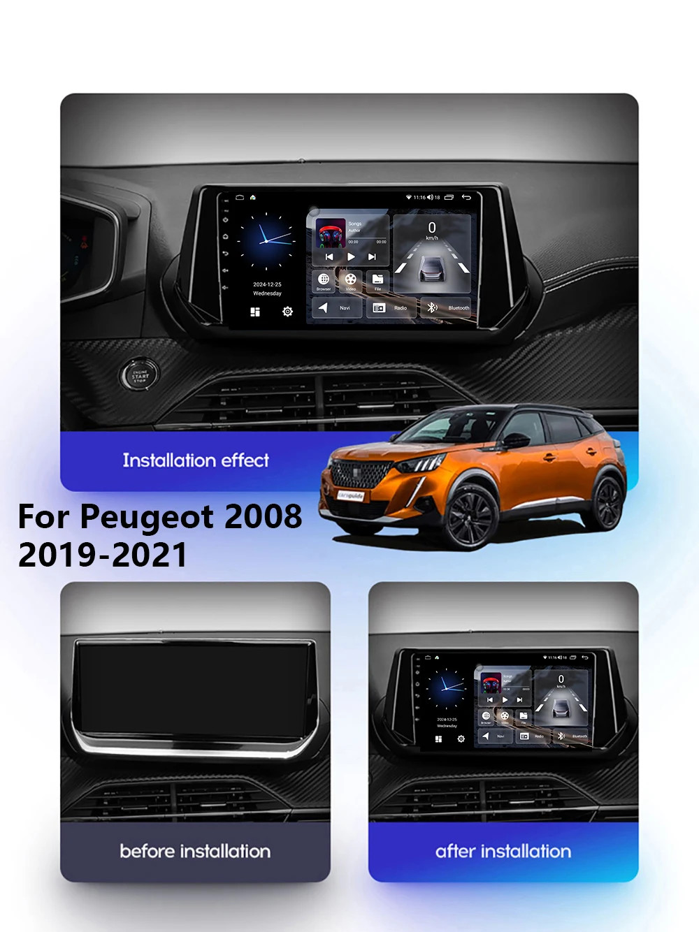 Carplay Car Radio For Peugeot 2008 208 2019-2021 Android Video Stereo Navi GPS
