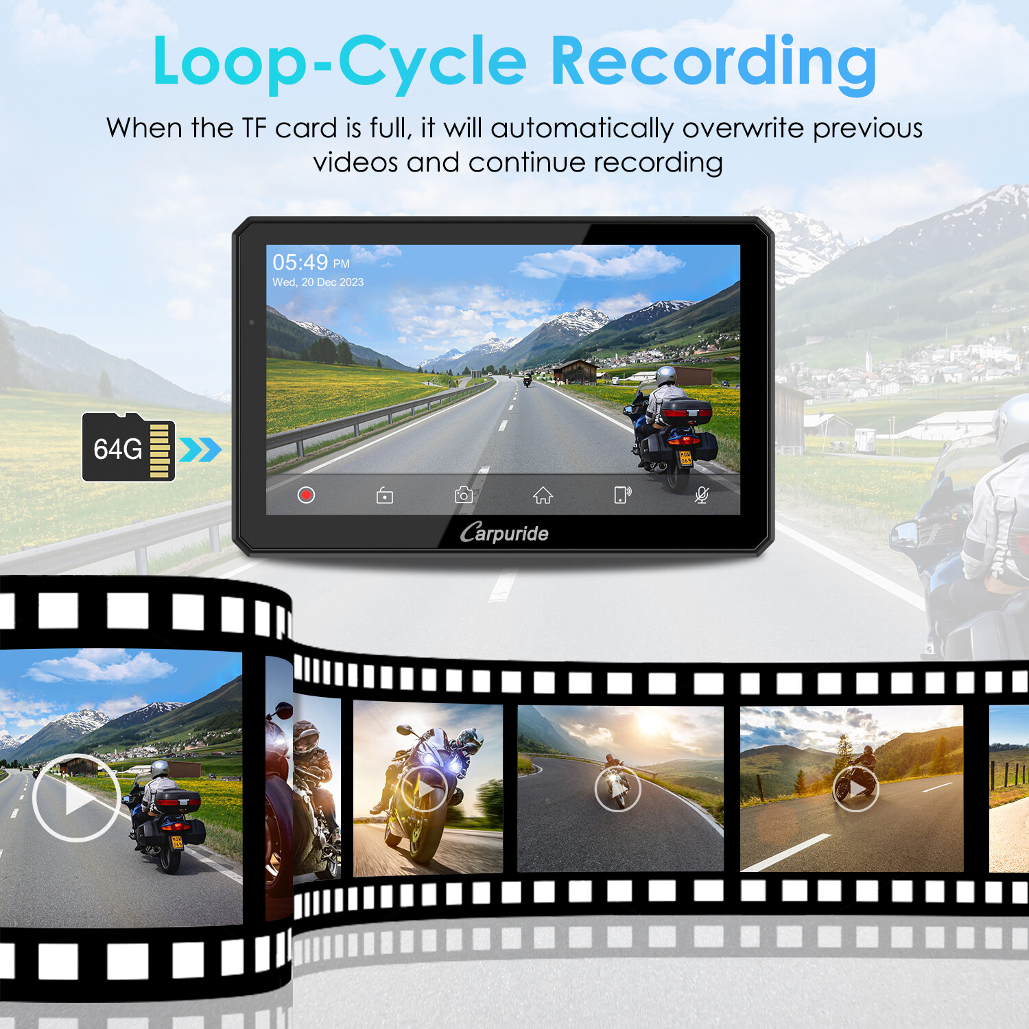 Carpuride W712D TPMS Wireless Carplay Wired Controlled Rotatable screen Dash Cam