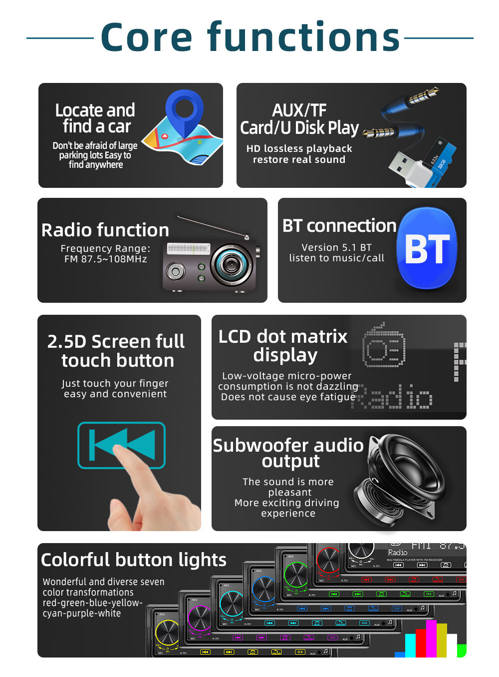FM Radio Car Stereo Single 1DIN In-Dash Bluetooth Handsfree USB AUX Head Unit
