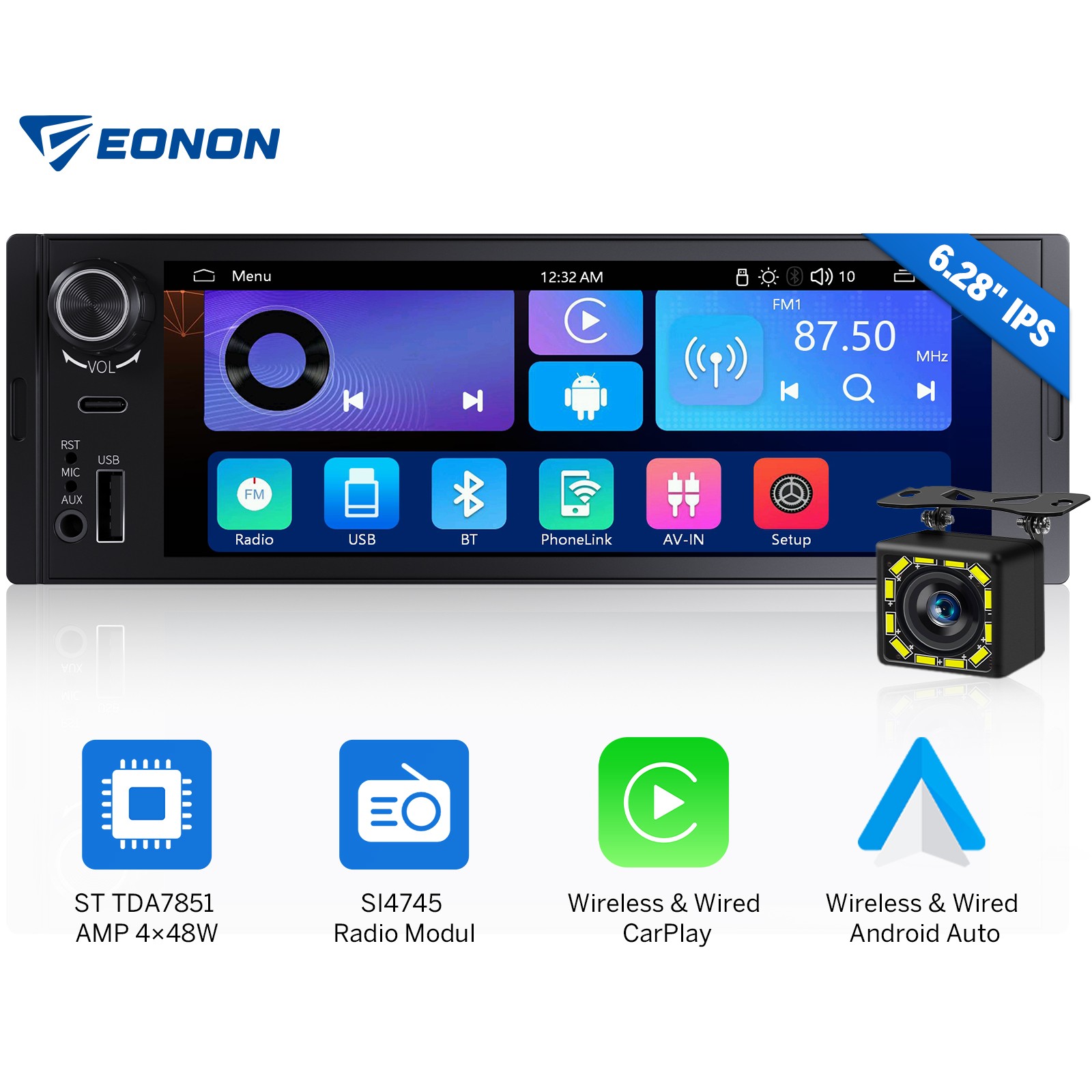 Eonon X3U Android Auto 6.28″ Single DIN Car Stereo Radio CarPlay Touchscreen GPS