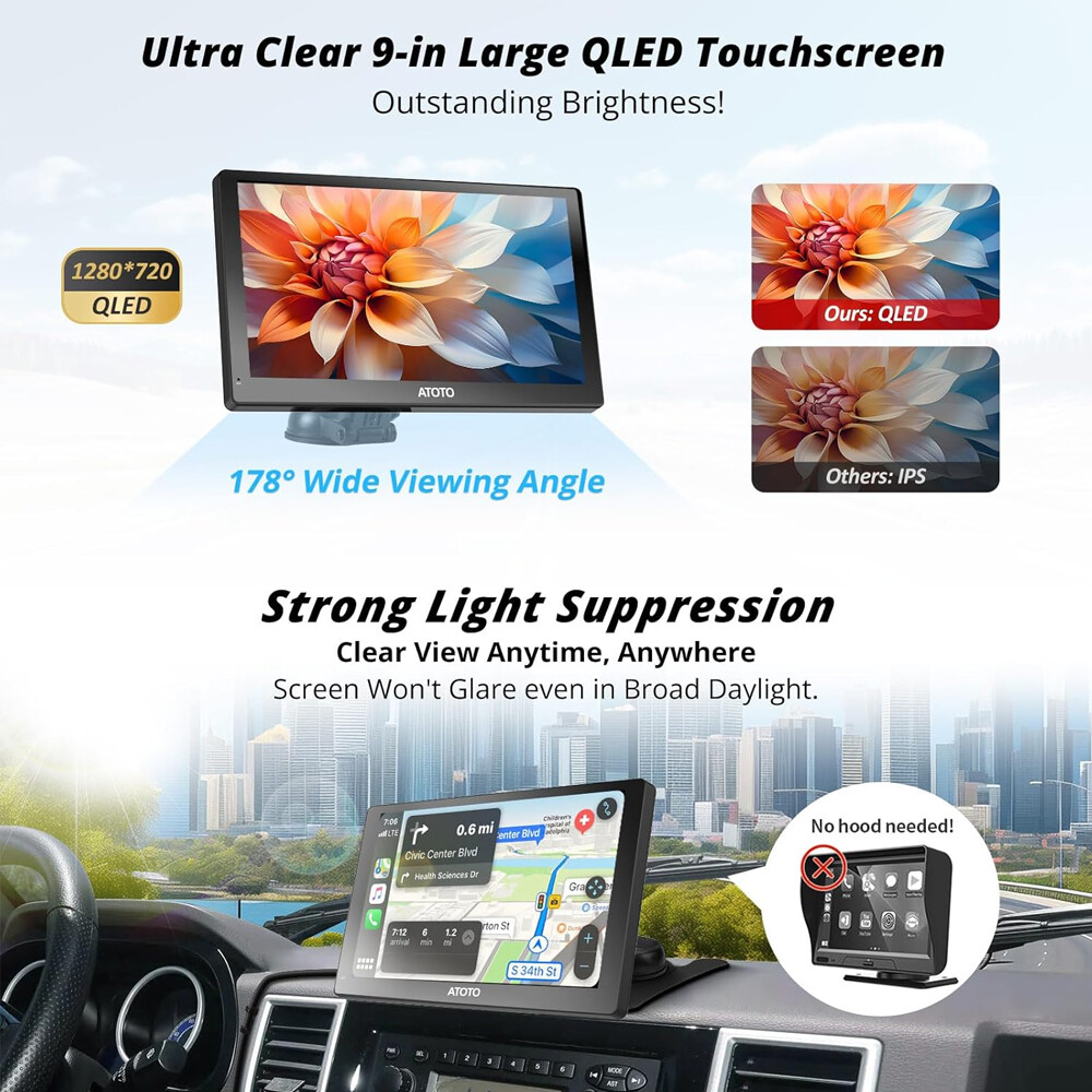 ATOTO P5 9″ Portable Car Stereo Radio Wireless Carplay Android Auto Touch Screen
