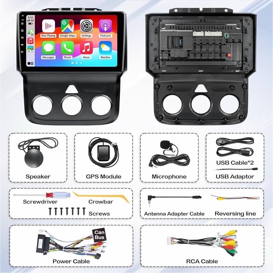 Car Radio Stereo for Dodge Ram 1500 2500 3500 2013-2018 with Manual A/C, CarPlay
