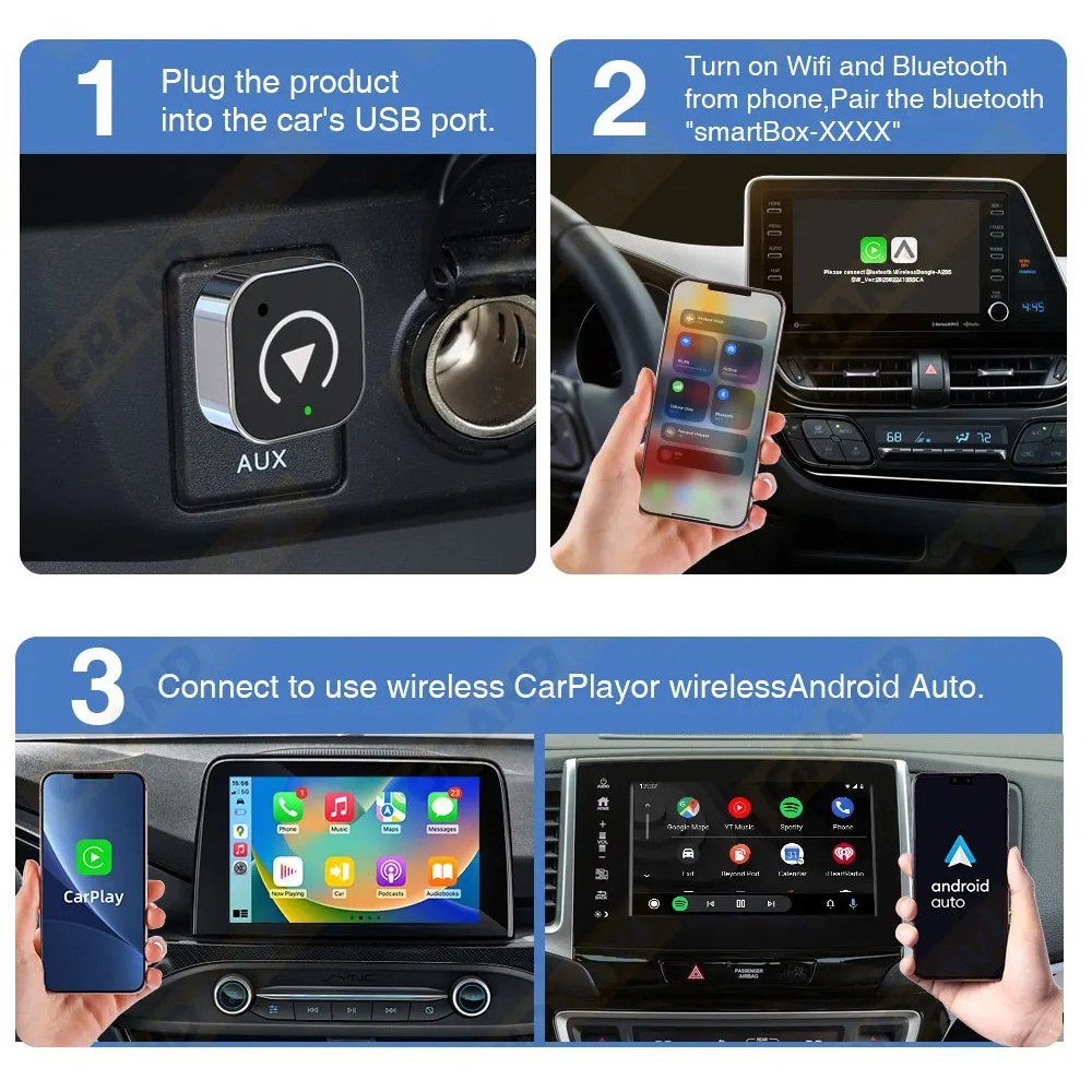Smallest Wireless CarPlay Android Auto Adapter for iPhone & Android Cars