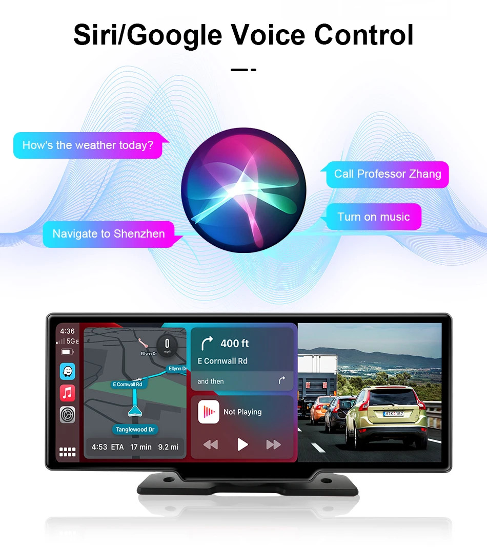 Jansite New 10.26” 4K Dashcam Wireless CarPlay Rearview Dual Lens DVR WiFi GPS