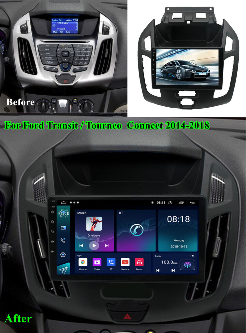 For Ford Transit Connect 2014-2018 Carplay 9″ Android 13.0 Stereo Radio GPS Wifi