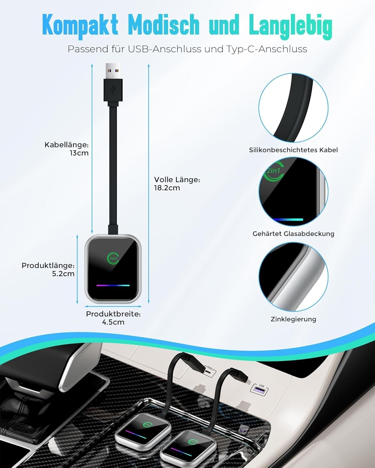 CarPlay Wireless Adapter Dongle Plug and Play Wired Cars for iOS Android B1028