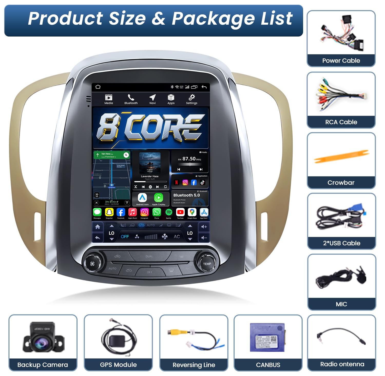 Car Radio Stereo Carplay For 2010-2013 Buick LaCrosse 4+64G 9.7in FM RDS