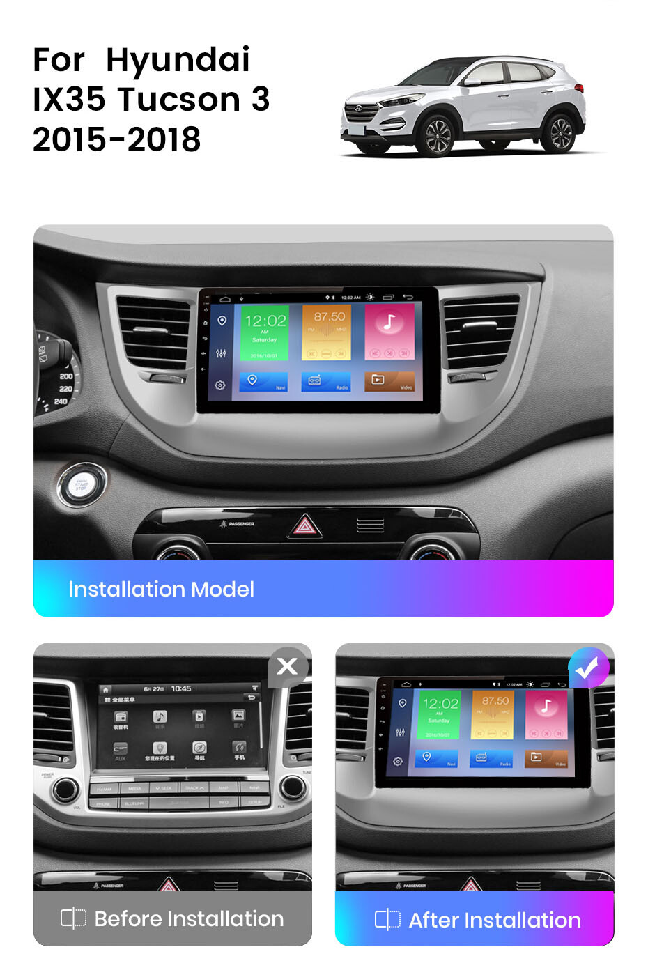 “ESTOCK1 ANDROID 11 CARDTABLET FOR HYUNDAI TUCSON 4GB MEMORY – 64GB ROM CAR RADIO 7”