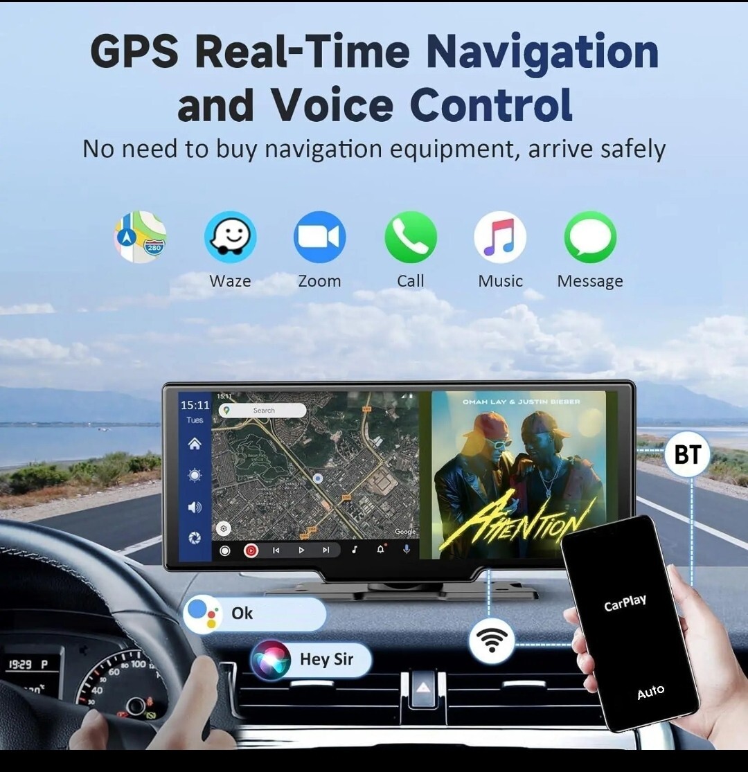 10.26 Inch Car Video Player Front & Rear Cameras Wireless Bluetooth Touchscreen