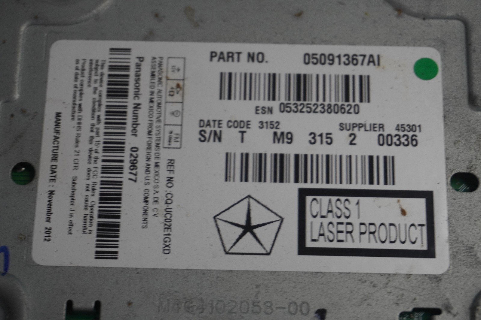 2012 2013 2014 DODGE CHARGER RADIO RECEIVER CD PLAYER UNIT OEM 05091367AI