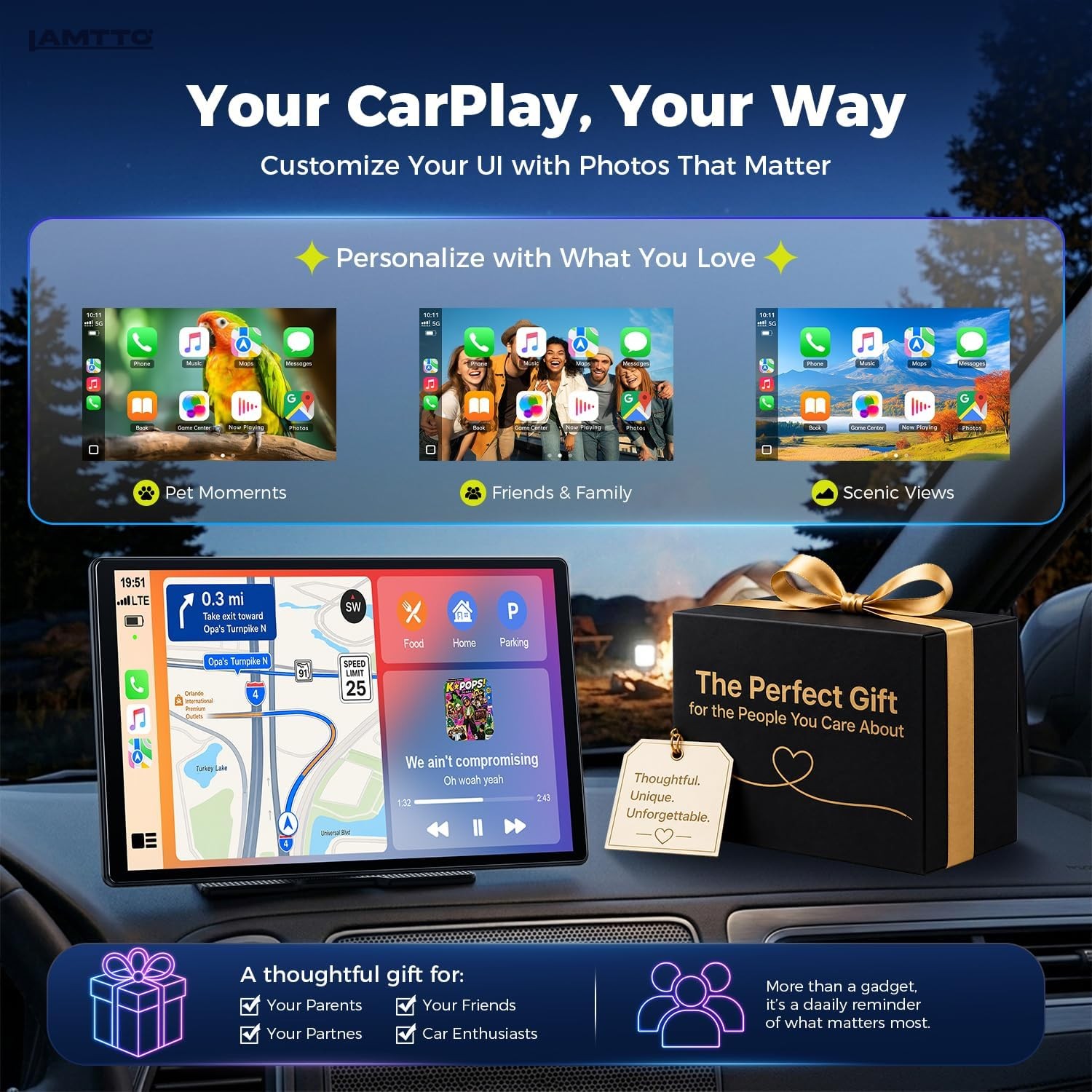 Portable 11″ Car Stereo Radio Wireless Apple Carplay/Android Auto Touch Screen