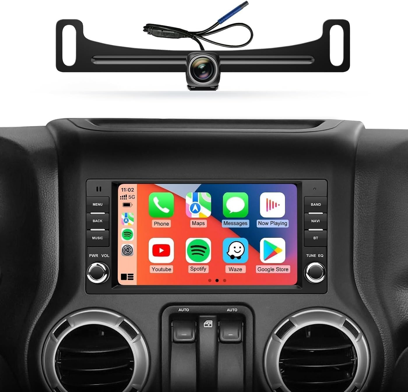 7 Dual Knob Car Radio Stereo FOR Jeep/Dodge/Chrysler WLCarPlay/Wired Android Au