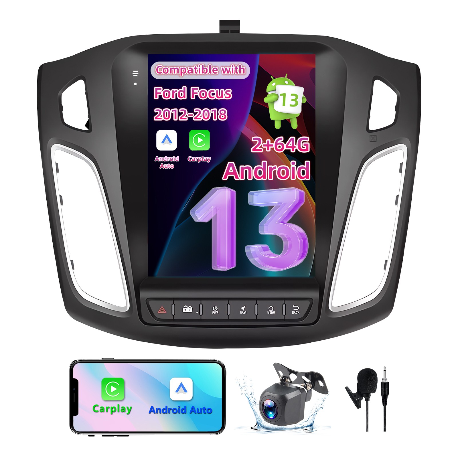 2+64G For 2012-2018 Ford Focus Android 13 Car Stereo Radio GPS Sat Nav WIFI