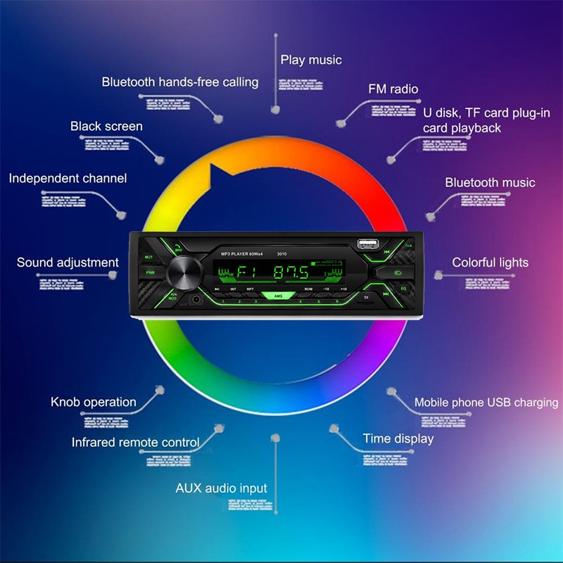 Single Din MP3 Player Car Radio Stereo Audio Receiver Bluetooth AUX FM SD USB