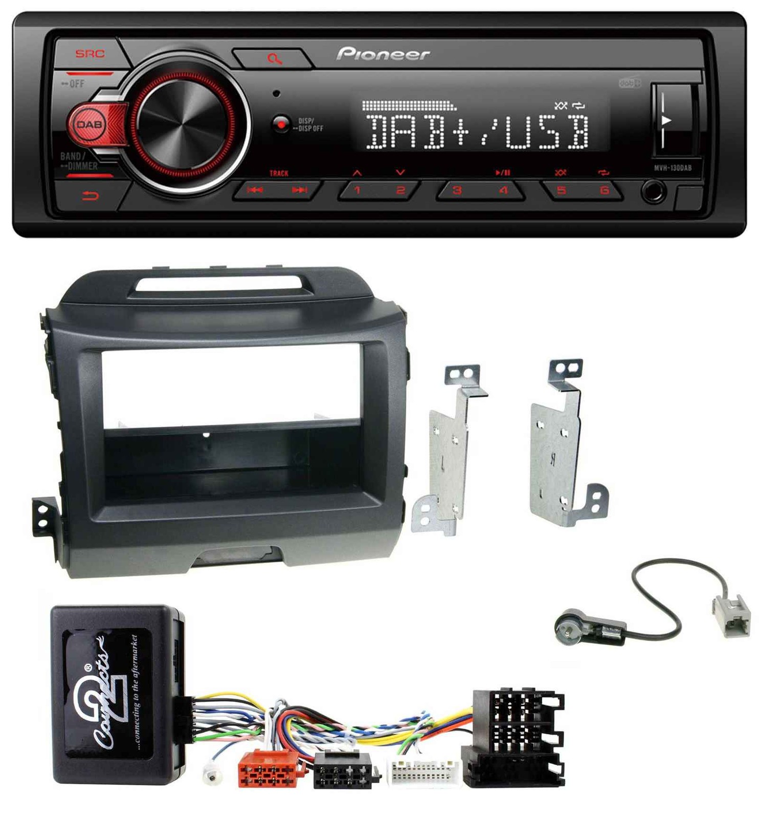 Pioneer MP3 1DIN DAB USB Steering Wheel Car Stereo for Kia Sportage 3 Sat Nav 10-15 Black