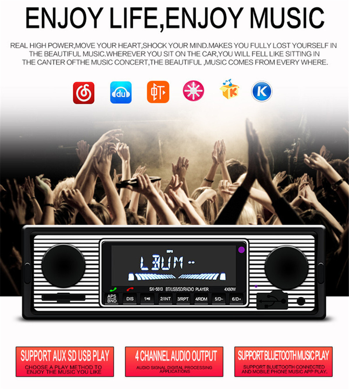 Car MP3 Player Bluetooth In-Dash Radio Stereo FM/USB/AUX LCD Screen 4-Channel