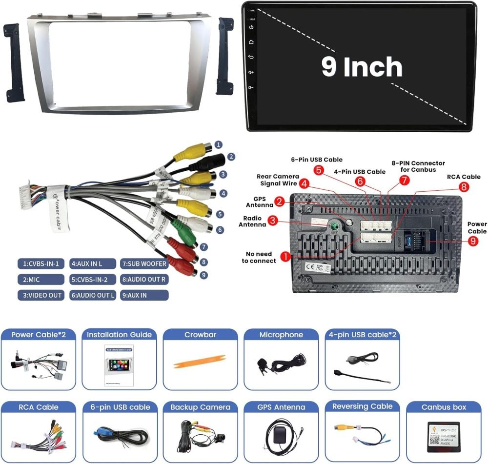 9 Inch For TOYOTA CAMRY 2007-2011 Apple Carplay Android 15 Car Stereo Radio SWC