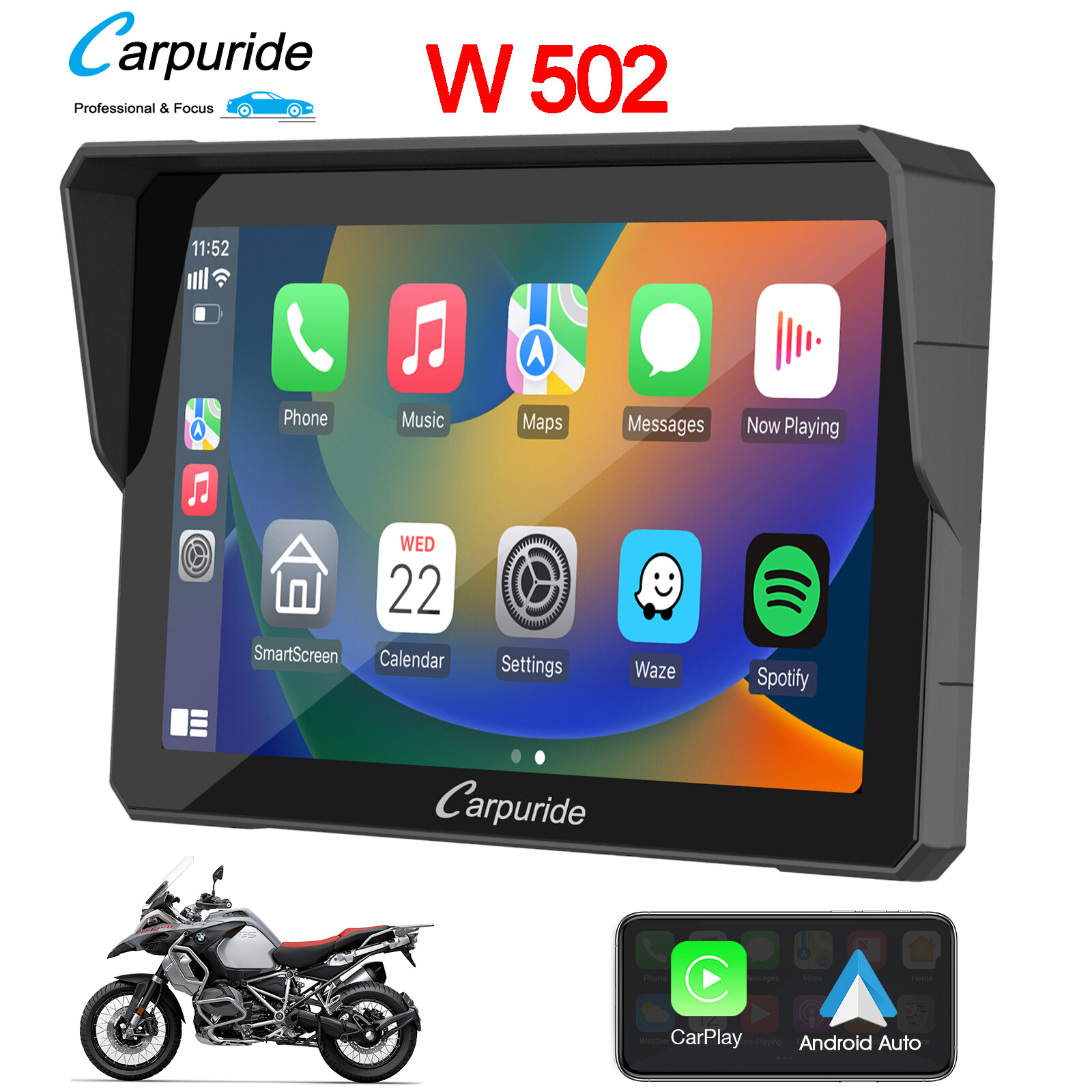 Carpuride W502 Wireless Carplay Android Auto Waterproof Touchscreen Car Stereo