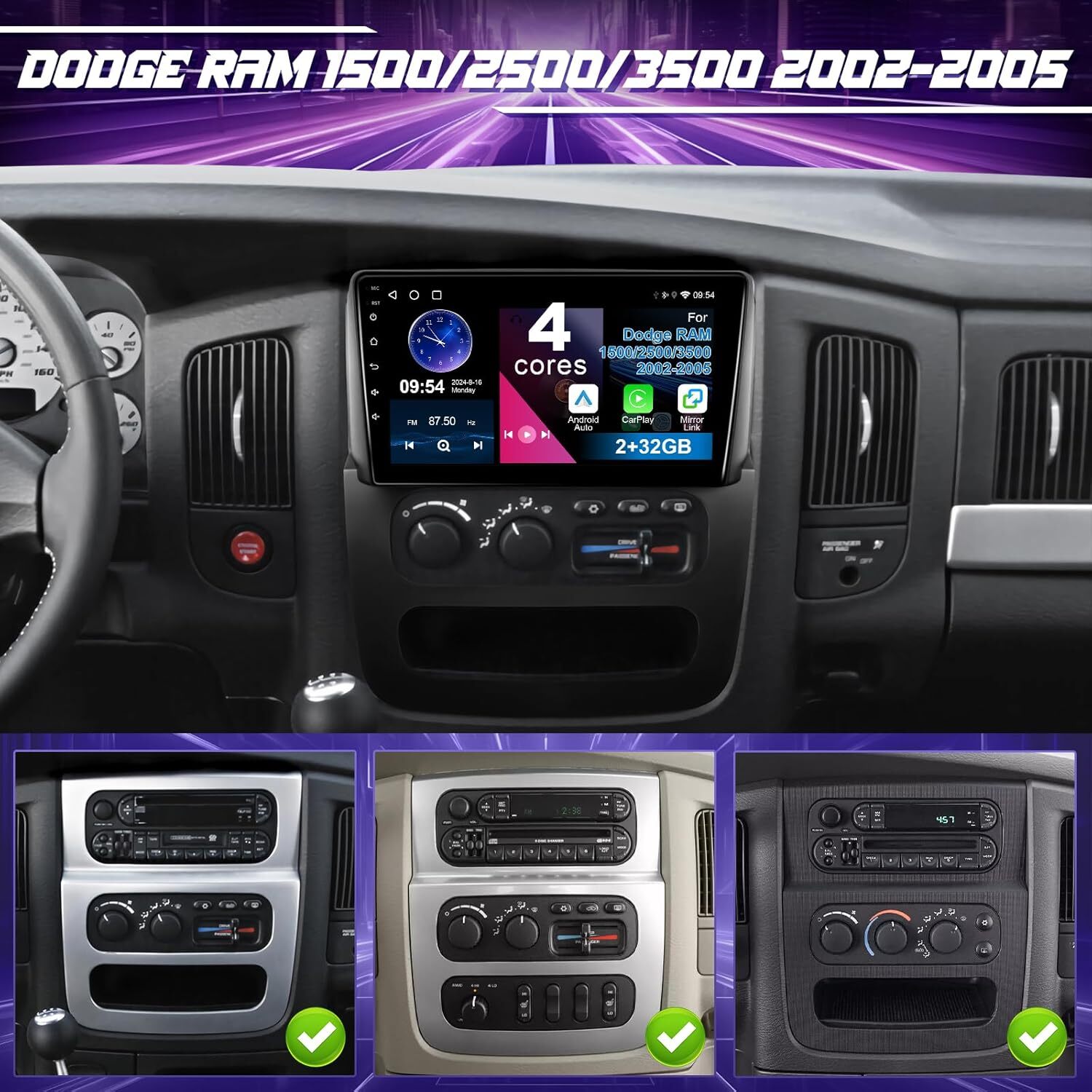 For 2002-2005 Dodge Ram 1500 2500 3500 Android 13.0 CarPlay Car Stereo Radio GPS