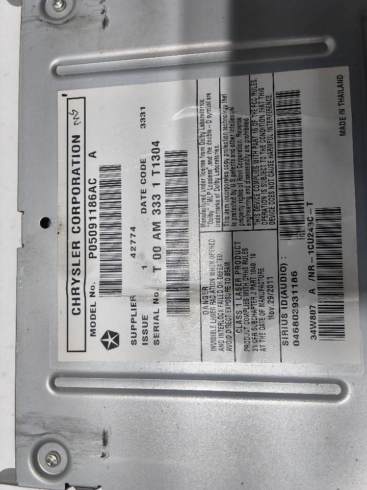 2012 Jeep Wrangler Radio Receiver w/Navigation w/ Satellite Radio