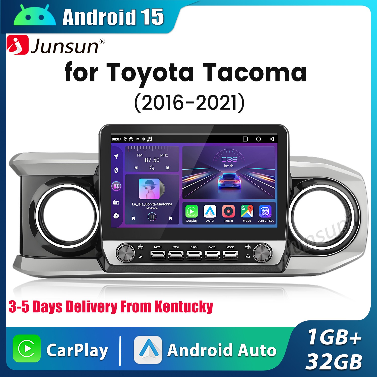 10.1″1+32G Android15 Carplay Car Stereo Radio GPS BT For Toyota Tacoma 2016-2022