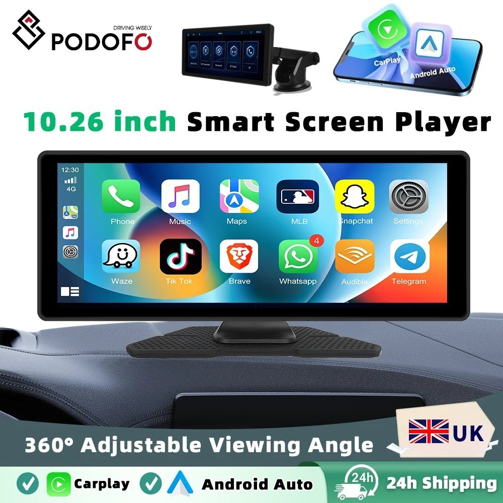 Podofo 10.26″ Wireless CarPlay Android Auto MP5 Player AirPlay Android Cast