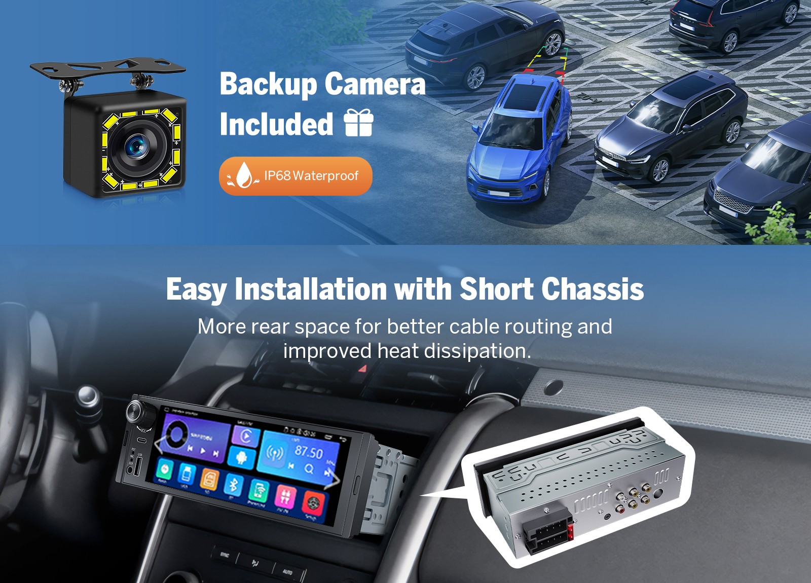 1 DIN 6.28″ Touchscreen Car Stereo Wireless CarPlay Android Auto Headunit Camera