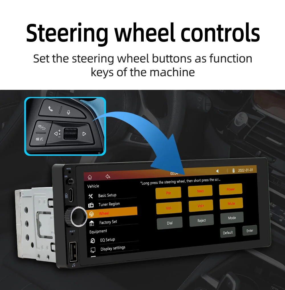 1din 6.86″ HD Car Radio Multimedia Link Bluetooth USB FM Camera MP5 Player