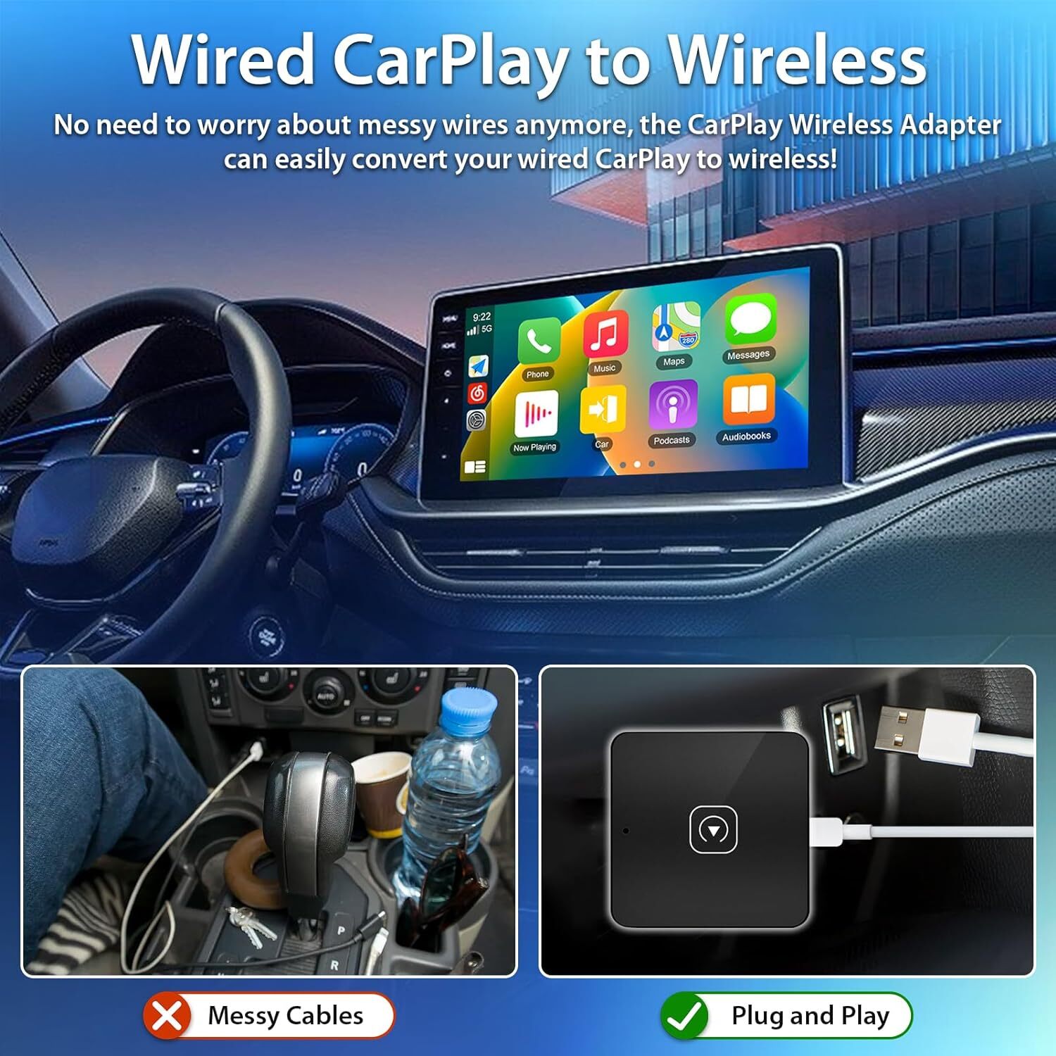Podofo [Wireless] Carplay Adapter for iPhone,Wireless Adapter for Factory Wired