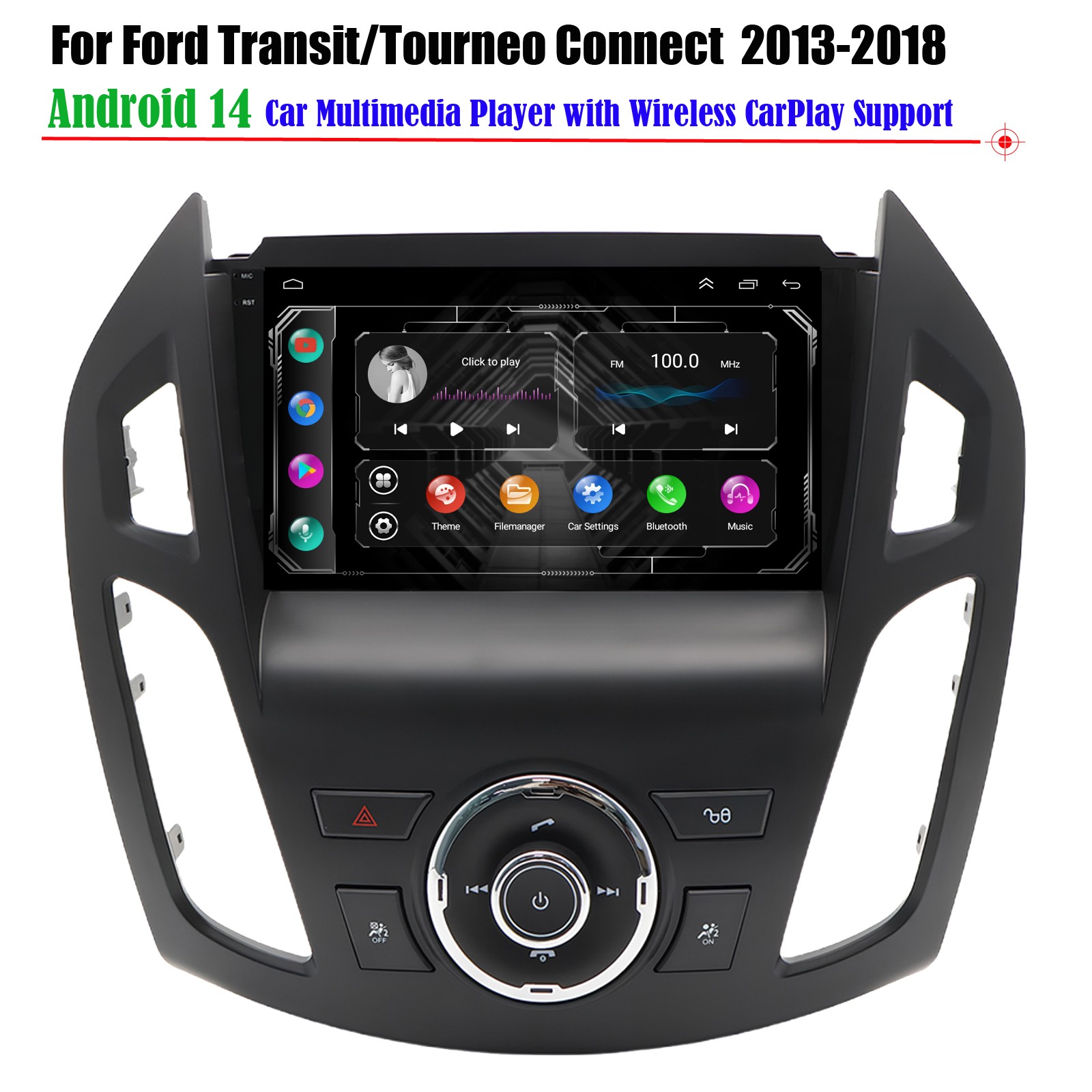 9″ Android14 Car Stereo Sat Nav bt CarPlay For Ford Tourneo Connect 2013-2018 GPS