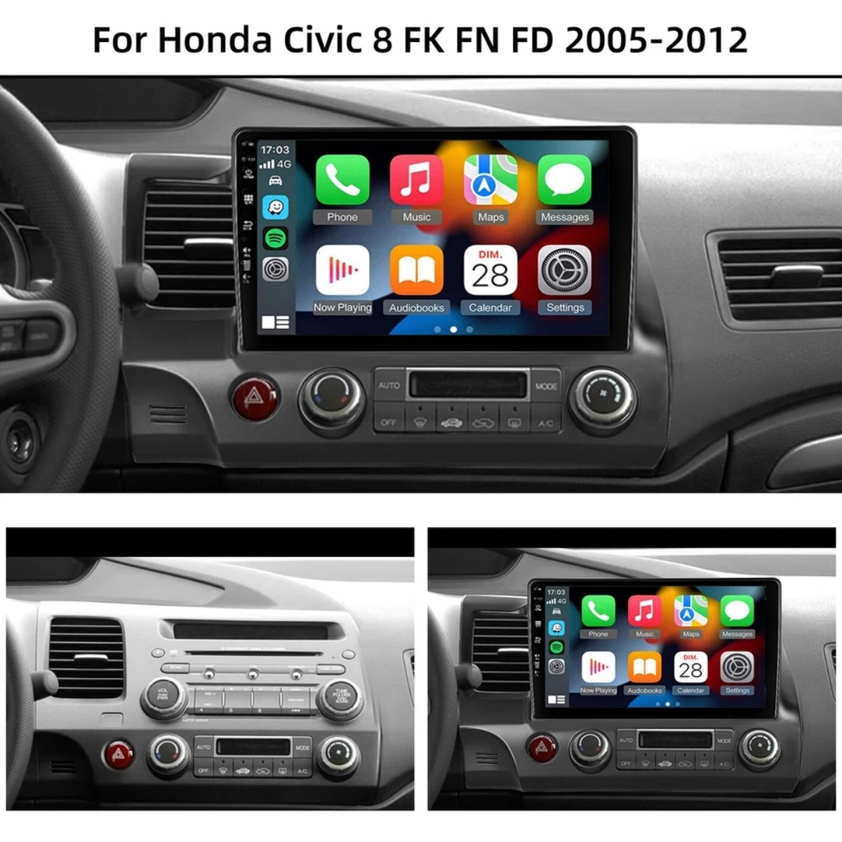 8G+256G Apple CarPlay For Honda Civic 2006-2011 Android 15 Car Radio GPS NAVI US