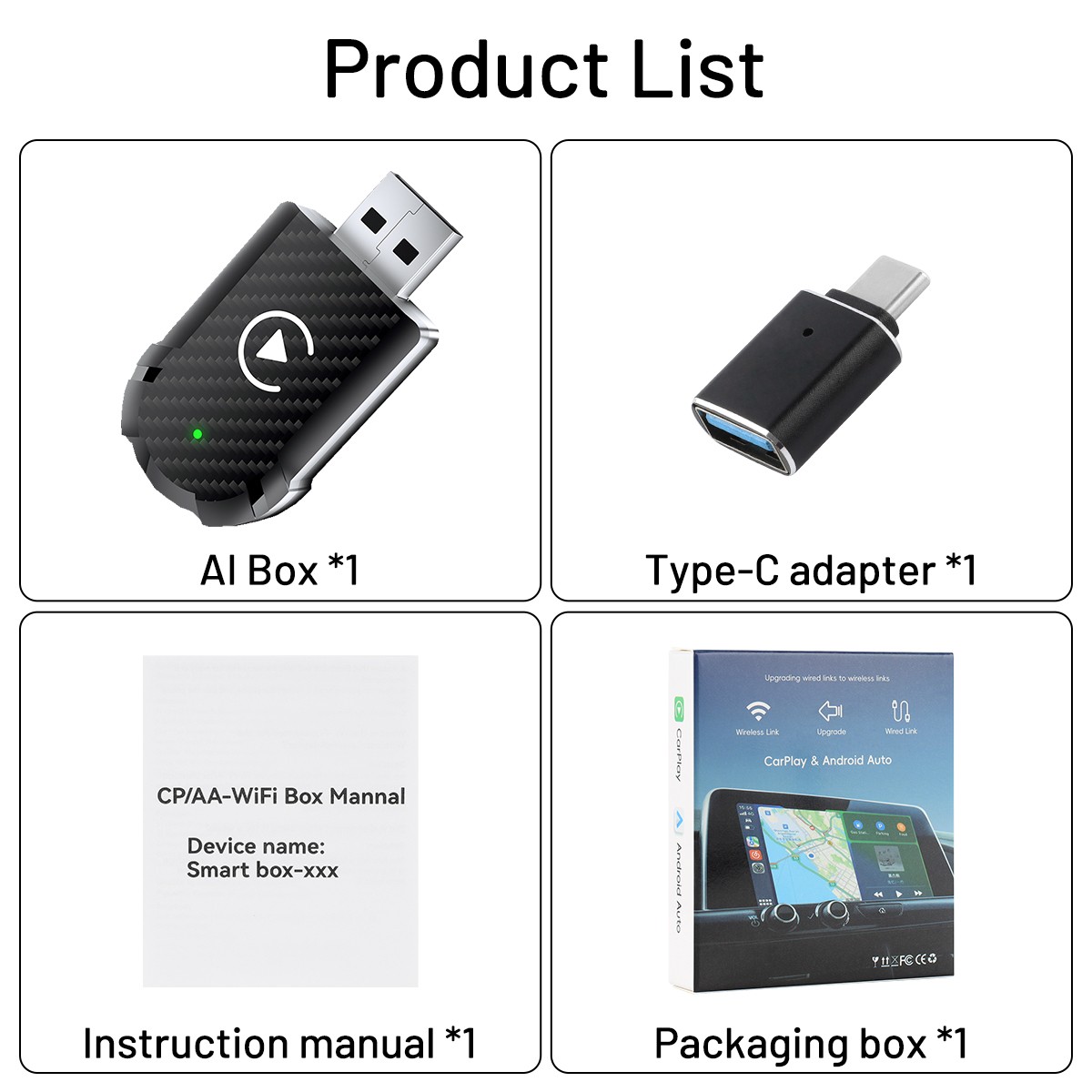 New Wireless CarPlay Android Auto Adapter Dongle Plug n Play Auto Connect BT 5.0