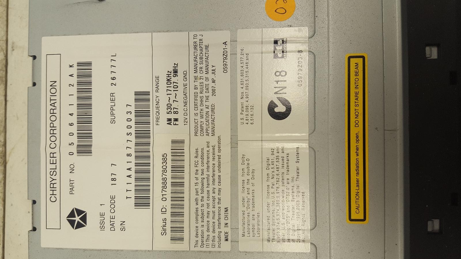08 09 10 Dodge Avenger Audio Equipment Radio AM-FM-6CD **May Need Programming**