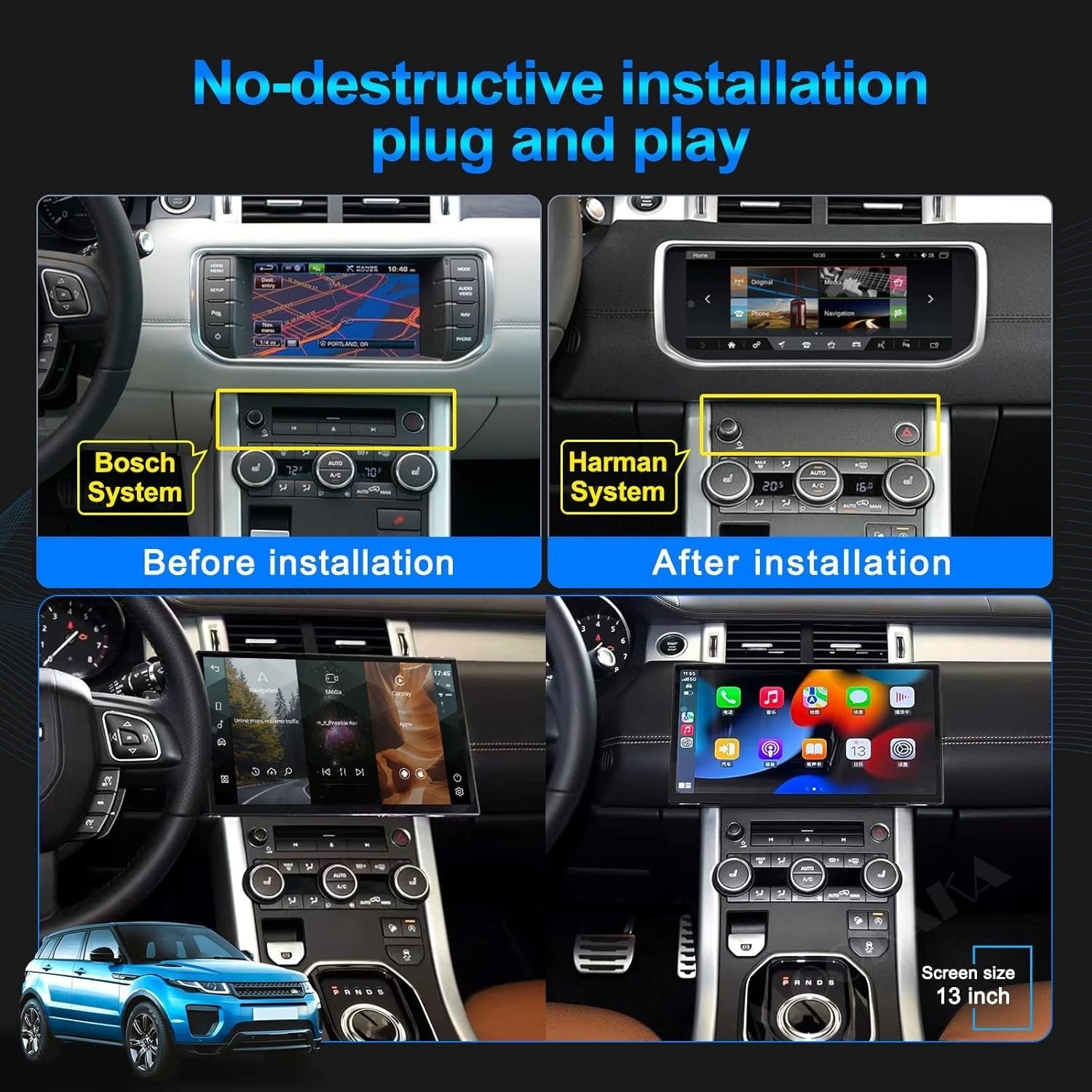 13″ 8+128GB Car Radio BT Carplay GPS Navigation For Range Rover Evoque 2011-2019